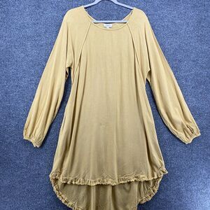 UMGEE Dress Womens S Mustard Linen Cotton‎ Long Sleeve Boho Lagenlook Hippie